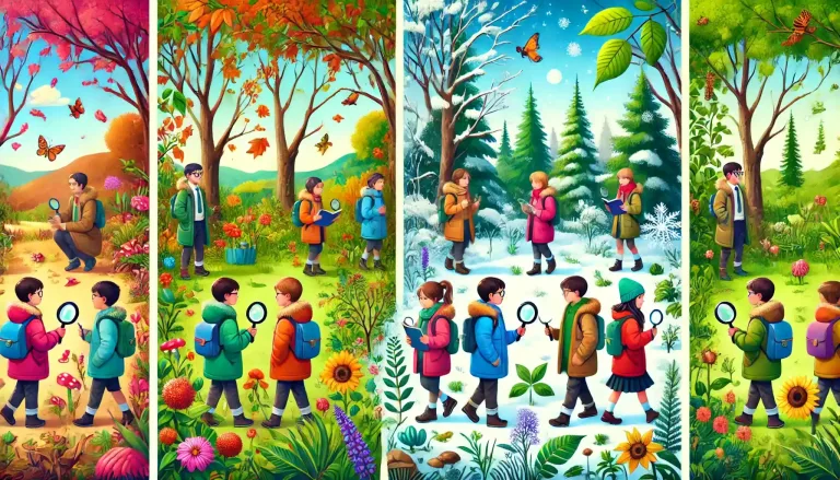 Utforskning av planter og årstidene i skolehagen og skogen