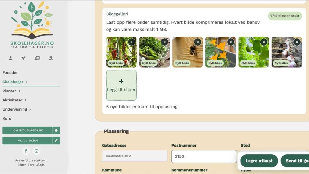 Bildegalleri med opplastede bilder og ledige plasser.